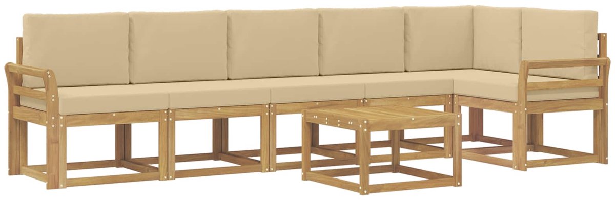 vidaXL Buiten - bank - set - 7 - st - 6-zits - Wit - en - Beige - Polyester Wit en Beige