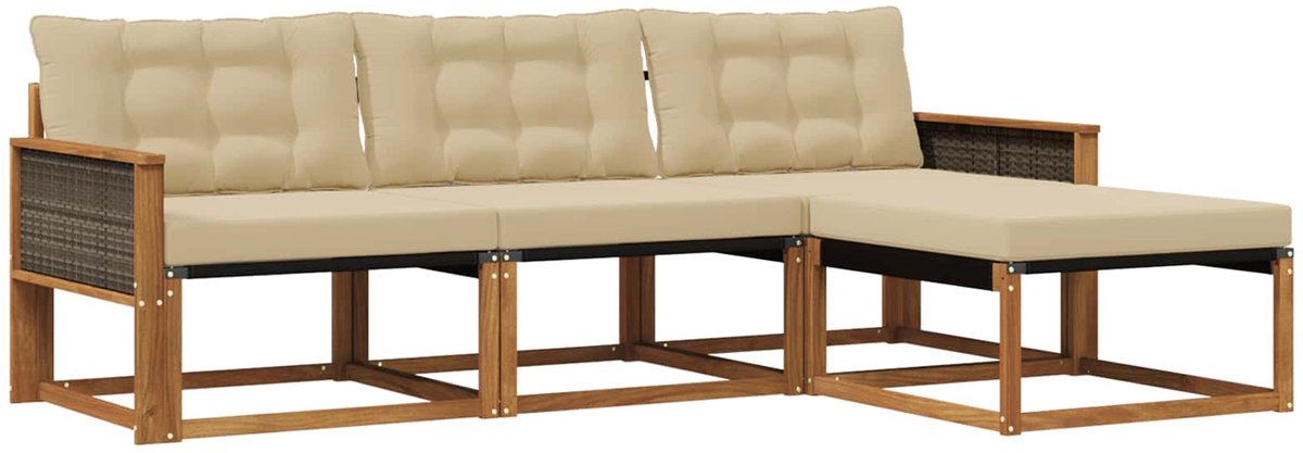 vidaXL Buiten - bank - set - 4 - st - 4-zits - Natuurlijk - en - Beige Natuurlijk en Beige