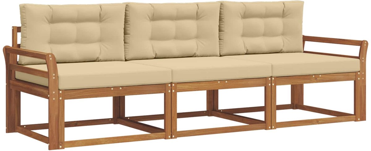 vidaXL Buiten - bank - set - 3 - st - 3-zits - Natuurlijk - en - Beige Natuurlijk en Beige