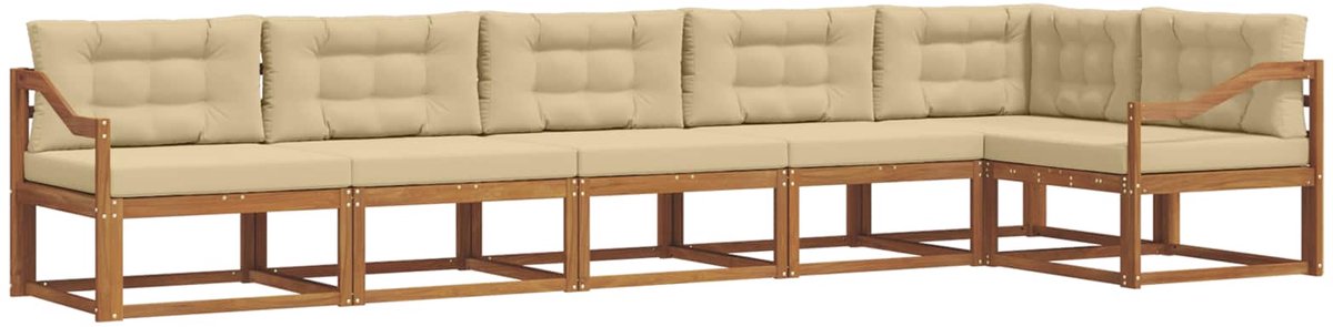 vidaXL Buiten - bank - set - 6 - st - 6-zits - Natuurlijk - en - Beige Natuurlijk en Beige