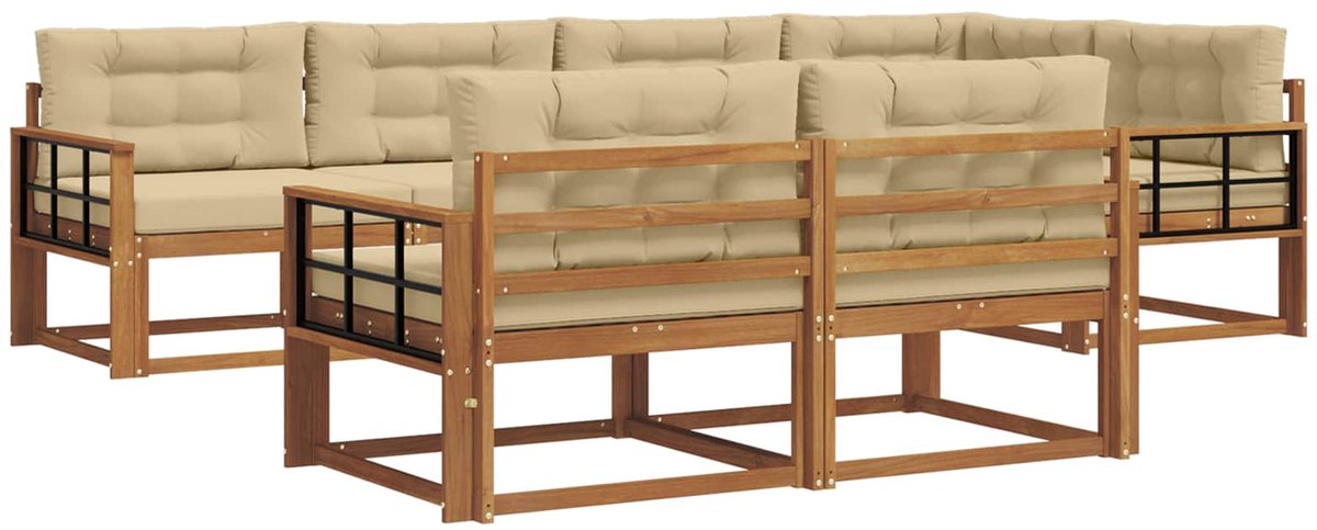 vidaXL Buiten - bank - set - 8 - st - 7-zits - Natuurlijk - en - Beige Natuurlijk en Beige