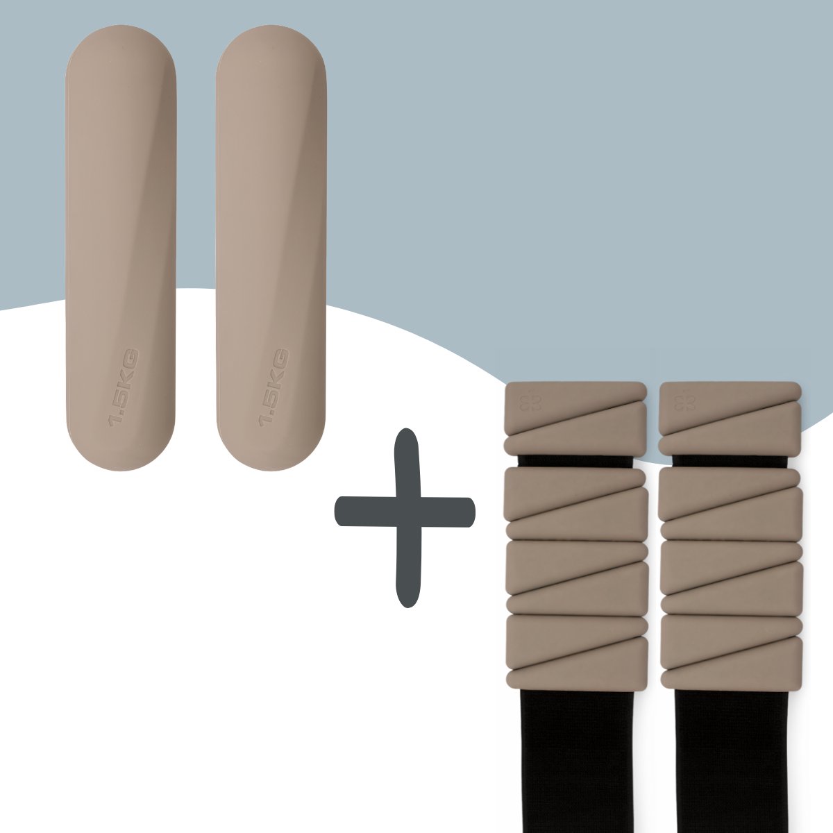 Pilates Set Gewichten - Taupe - Verstelbare Pols- & Enkelgewichten (2 x 900g) - Dumbbells (2 x 1,5 kg) - Halters - Handgewichten - Pilates Thuis - Manamove