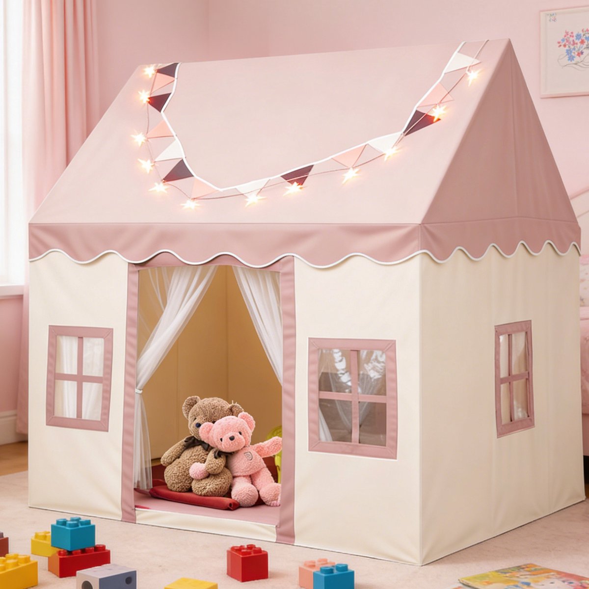Lemlit Speeltent voor Kinderen - Kindertent met Mat Verlichting en Muggennet - Prinsessentent en Speelhuisje voor Binnen en Buiten - 120x100x130 cm - Roze — afbeelding 4