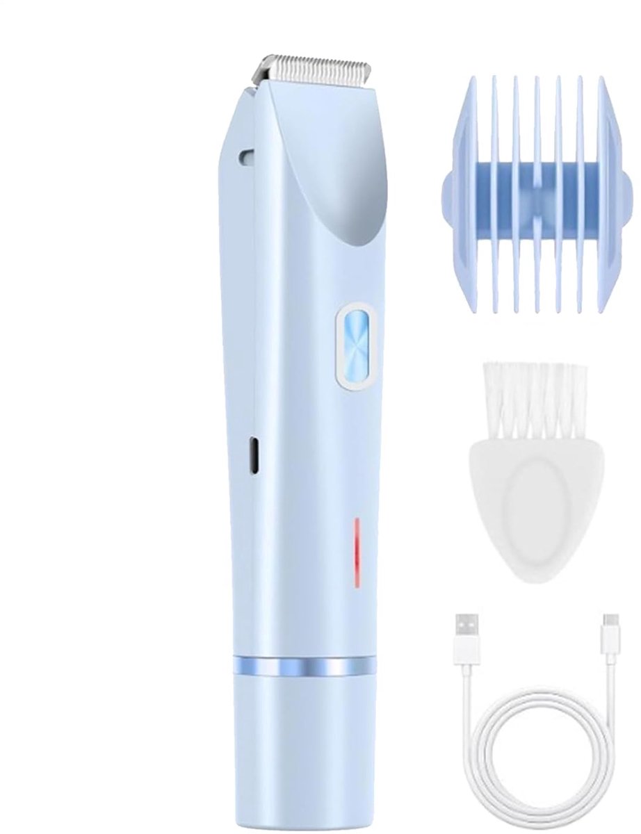 Bikini trimmer voor dames 2-in-1 met dubbele kop - IPX7 waterdicht elektrisch scheerapparaat voor schoonheid, schaamhaar, gezicht, benen en oksels - Draagbaar draadloos scheerapparaat, snel opladen, gemakkelijk schoon te maken (blauw)