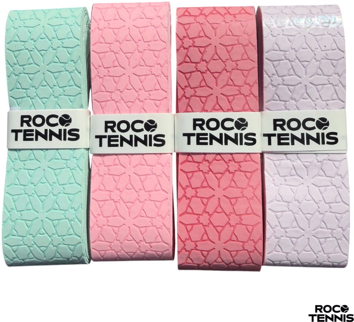 4 stuks | Roco Tennis Overgrips | Antislip | Dry | Zweetabsorberend | Uniek Patroon | Tennis | Padel | Badminton | Squash | Overgrip | Tennisgrips | Soft | Zacht | Panterprint | Bloemenprint
