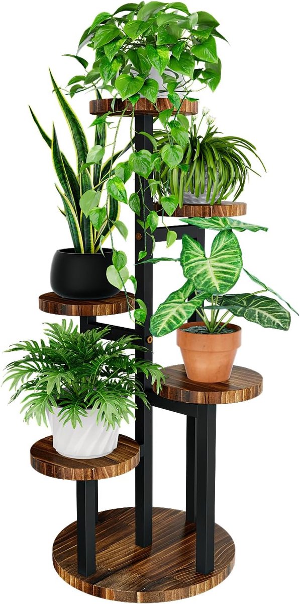 Famanu – 5-laags hoekplantenstandaard voor binnen, metalen hoekplank voor meerdere planten, geschikt voor terras, tuin, balkon, woonkamer en slaapkamer