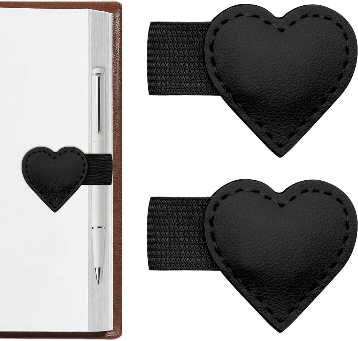 Magnetische Lederen Boekenleggers met Penhouder - Sterke Magneet, Schattige Hartvorm, Perfecte Multifunctionele Cadeau voor Boekenliefhebbers, Studenten en Vrouwen