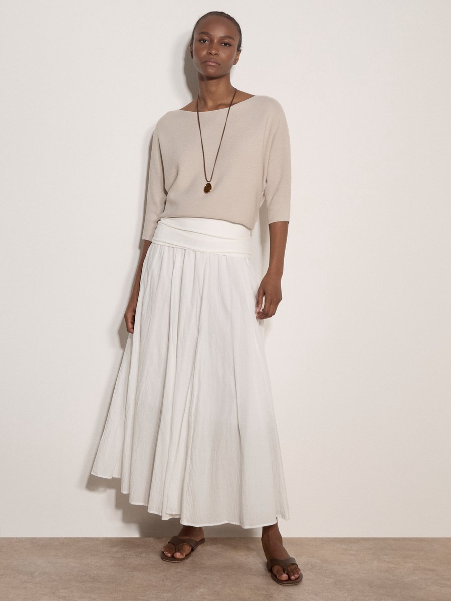Katoenen midi-rok met jersey tailleband