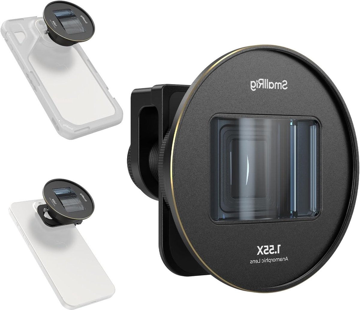 Anamorphic Lens 1.55x voor Smartphone, 2.76:1 Widescreen Cinematische Lens met Blauwe Flare, Geschikt voor T-mount Telefoonhouder en Lens Clip voor iPhone en Samsung - 3578B