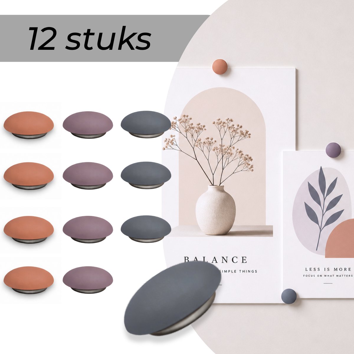 Hoya living - Koelkastmagneten - Mix Grijs Roze - 12 stuks - Whiteboard magneten - Ronde sterke magneten - Kleine magneetjes - Magneten koelkast
