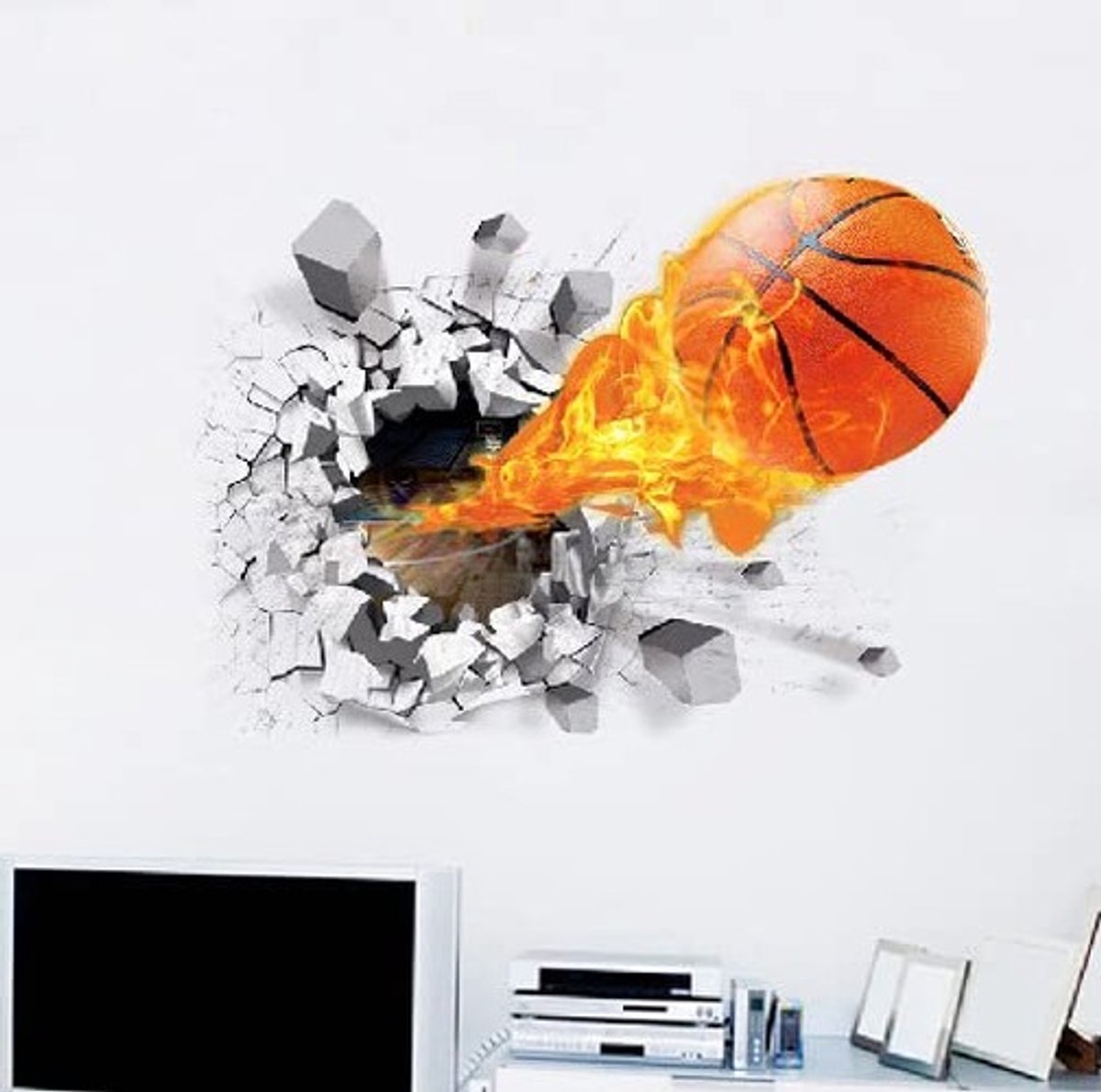 aladdien - 3D basketbal muursticker - Decoratie kinderkamer - Natuurgetrouwe uitstraling - Vinyl - Cartoon patroon - Geschikt voor binnen - Muurstic...