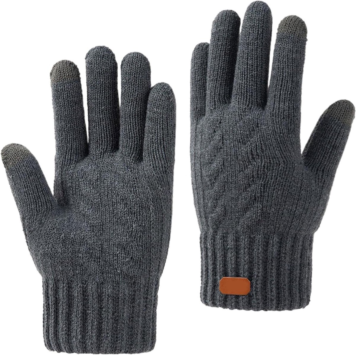 Heren Winterhandschoenen, Thermisch Warm Geweven Touchscreen Handschoenen met Fleece Voering voor Hardlopen en Skiën, Dubbele Laag Dikke Elastische Manchet