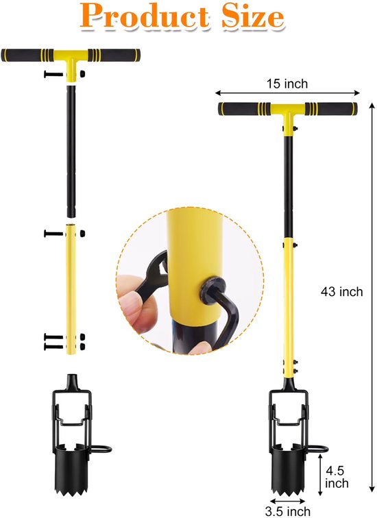 Ulisem - Bollenplanter - Handmatige grondboor - Met T-vormig handvat - 9 cm breed - 11 cm diep - Geschikt voor tulpen en knoflook - Met antislip pedaal - Roestvrij staal - Zwaar uitgevoerd - 360° van Ulisem — afbeelding 2
