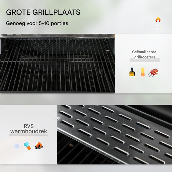 Houtskoolbarbecue - Grillwagen - Tuinbarbecue - Twee roosters - Inklapbare zijtafels - Opbergplank - Handvat - Buiten koken - 120x64x114cm - Zwart van Merkloos — afbeelding 4