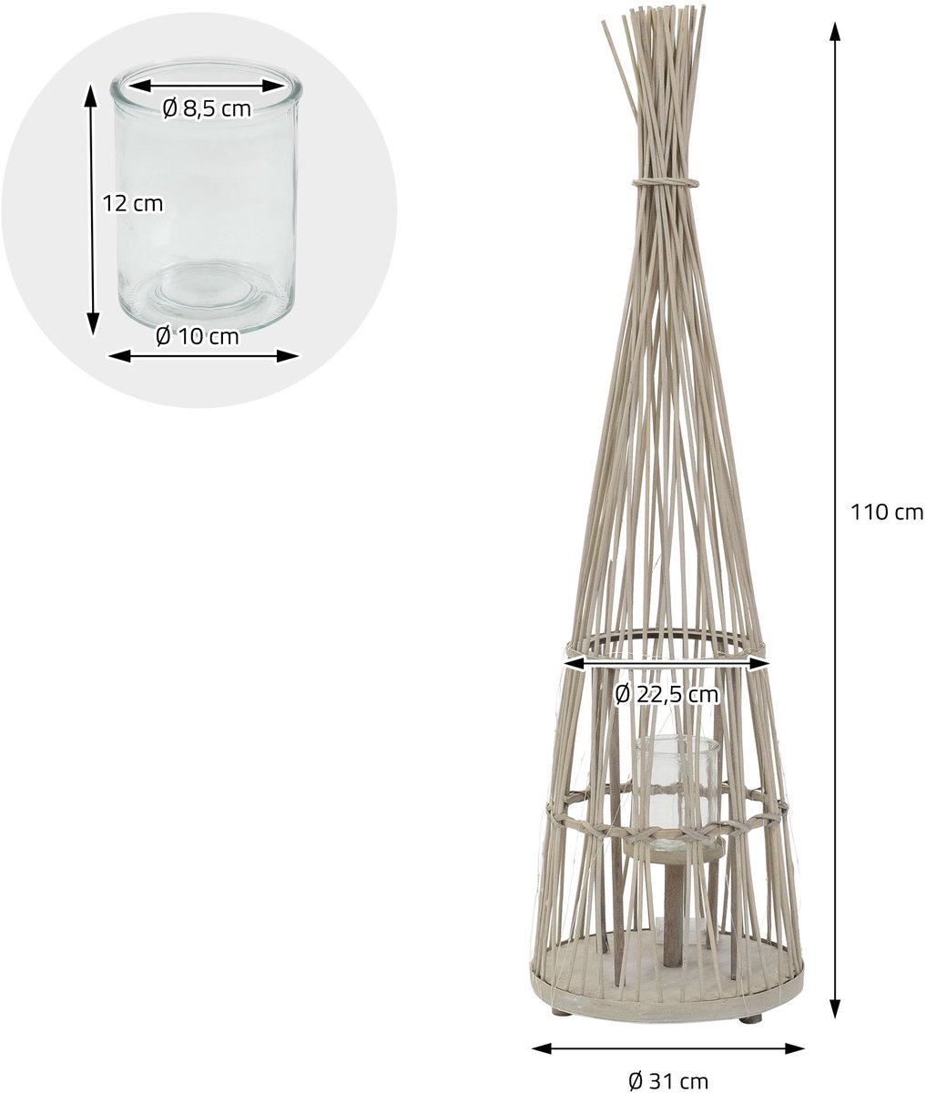ECD Germany Bamboe lantaarn decoratieve houten windlicht serie grote kaarsenhouder van 110 cm hoog, sfeervolle led lichtketting met glazen inzetstuk luxe boho stijl tuinlantaarn gevlochten look moderne decoratie voor binnen buiten terras en woonkamer — cadeau in Wonen & Interieur - foto 8