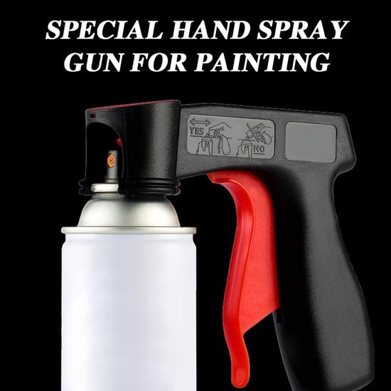 Speciale spuitpistoolhandgreep voor spuitbussen, zwart met rode trigger.