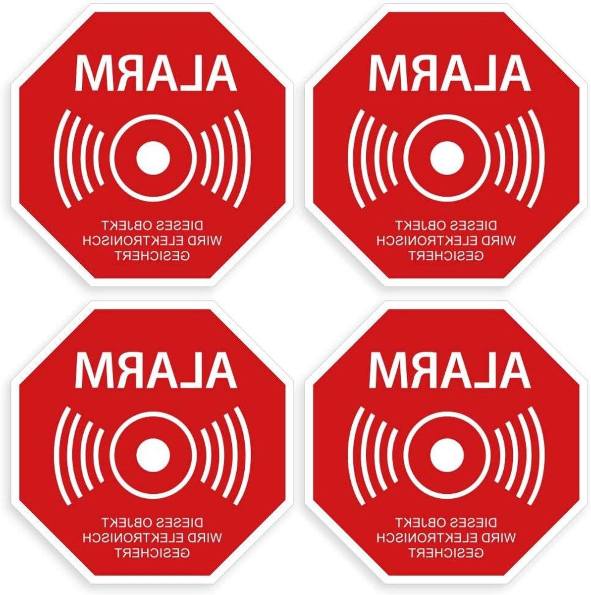 Waarschuwingsstickers Alarm - Beveiligingsbord Sticker - Object Beveiligen - Elektronisch Beveiligd - 4 Stuks - Rood