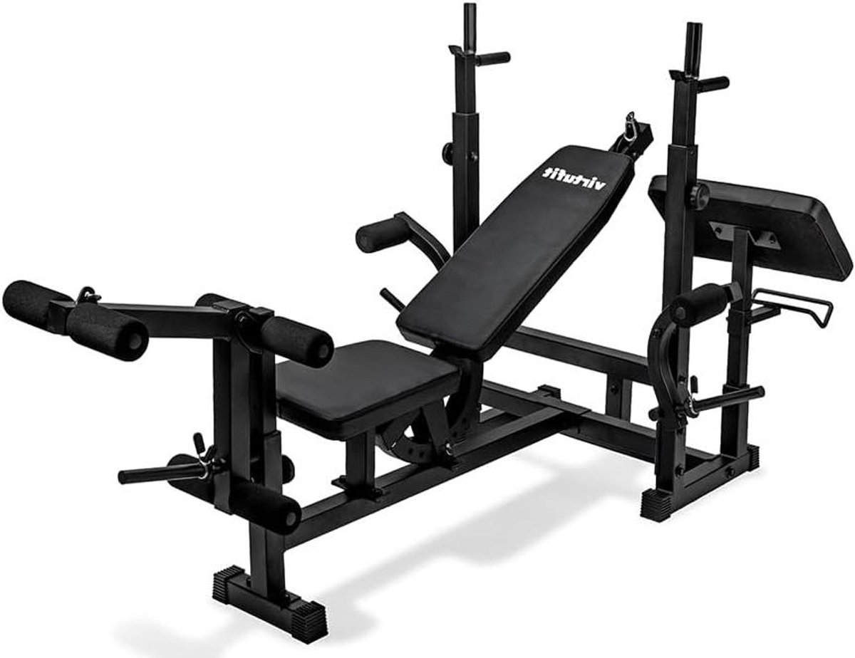 Halterbank Deluxe - Krachtstation Bank - Thuis Krachttraining - Veelzijdige Oefeningen - 250 kg Belastbaar - Zwart