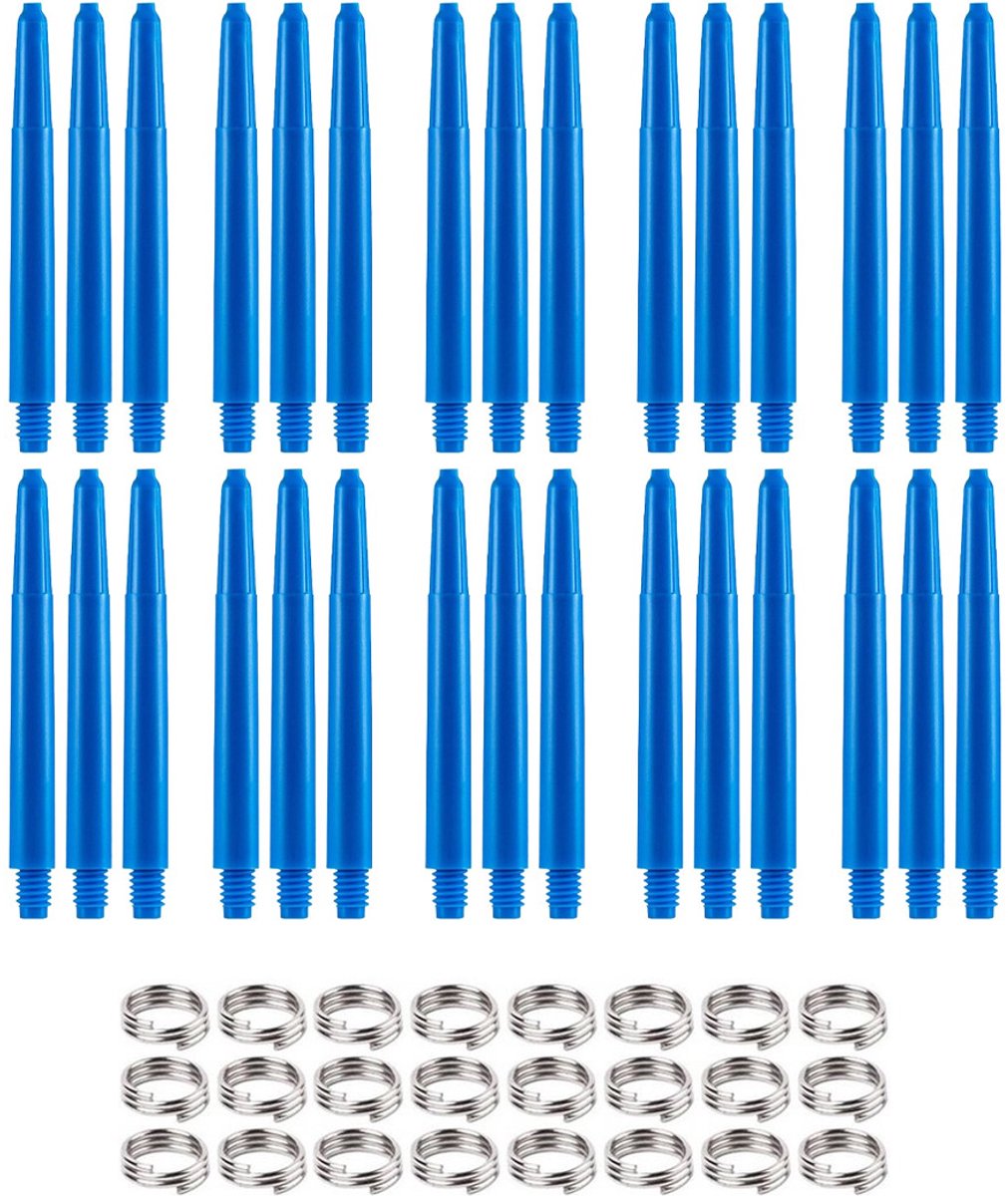 Dragon Darts Dart Shafts - 10 Sets (30 stuks) - Inbetween - Plus 8 Sets (24 stuks) Veerringetjes - Stevige en Duurzame Dart Shafts - Blauw
