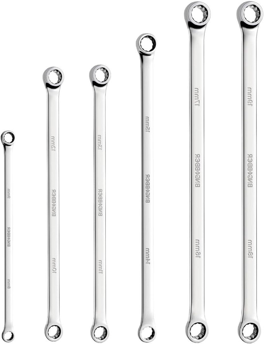 Ratelsleutel Set - Lange Ring Sleutel - Auto Onderhoud - Extra Lange Straal - 8mm - 19mm - Chroom