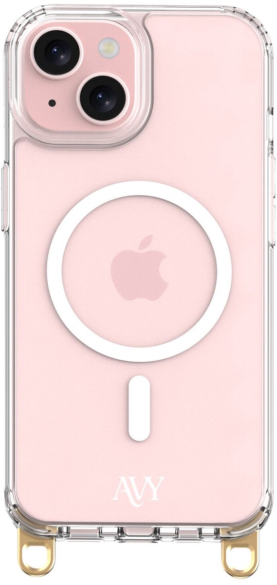 AVY Transparant Hoesje | Geschikt voor Apple iPhone 15 | Compatibel met MagSafe | Clear Case | Haakjes voor koord