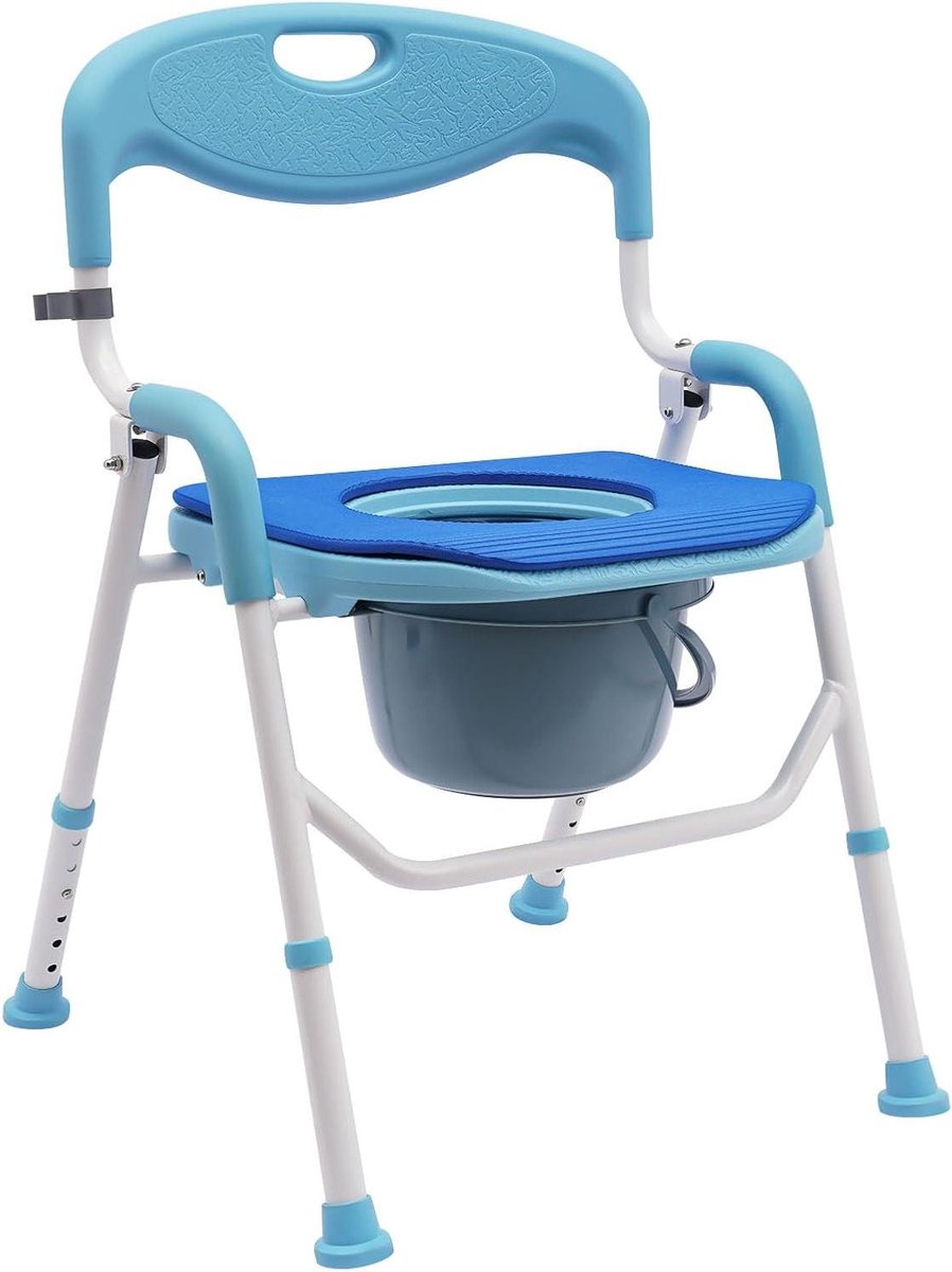 Toiletstoel Douchestoel - Poststoel Commode - Thuiszorg Ondersteuning - Opvouwbaar In Hoogte Verstelbaar - 41-52 cm - Blauw