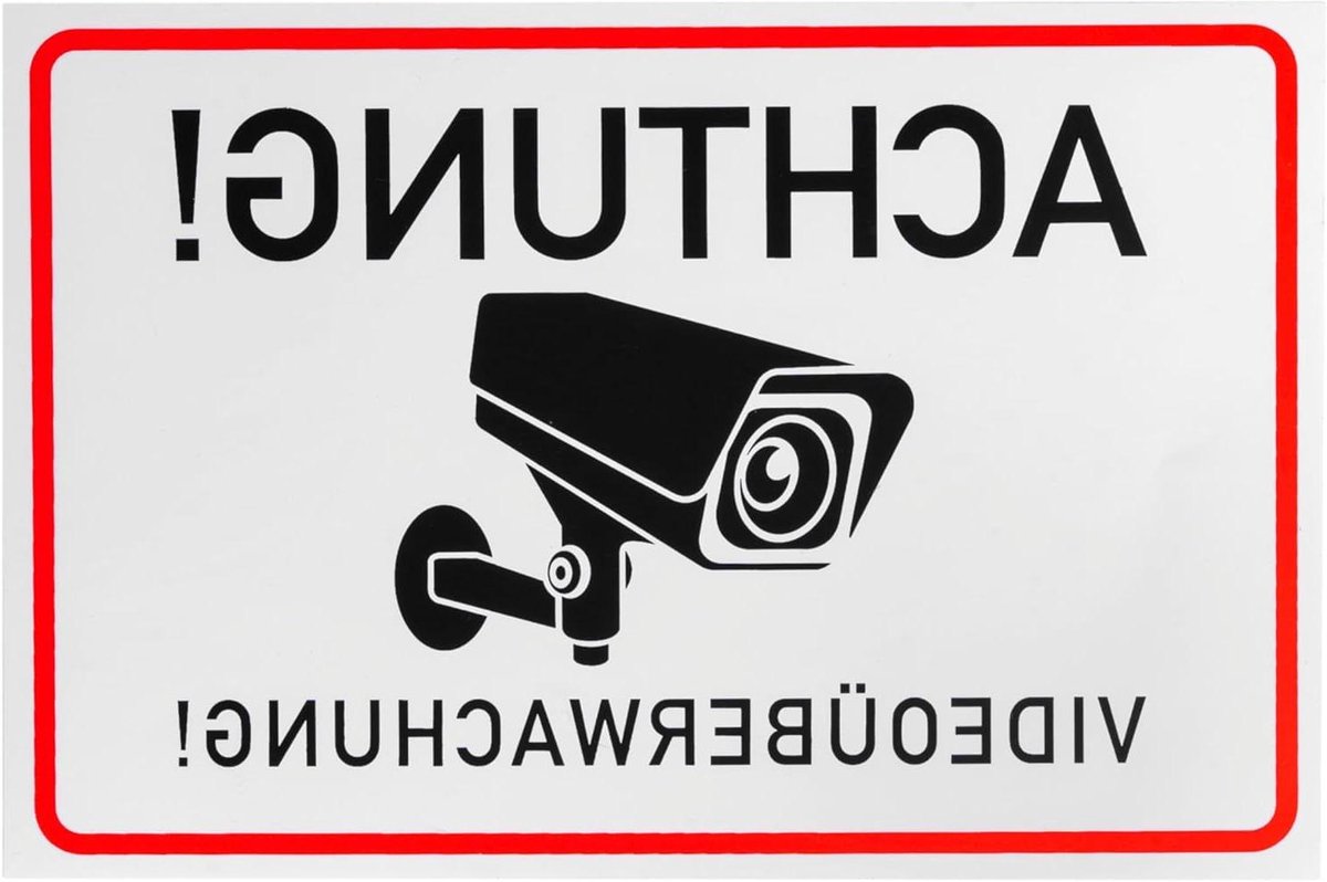 Attentie Videobewaking Stickers - Waarschuwingsstickers Camera - Beveiliging Instellen - Zelfklevende Folie - 12 stuks 15x10cm - Zwart Wit
