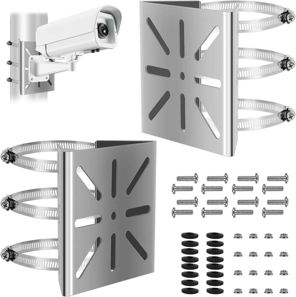 Bewakingscamera Mastbeugel - CCTV Houder - Camera Beveiligen - Universeel Verstelbaar - 200 mm - Zilver