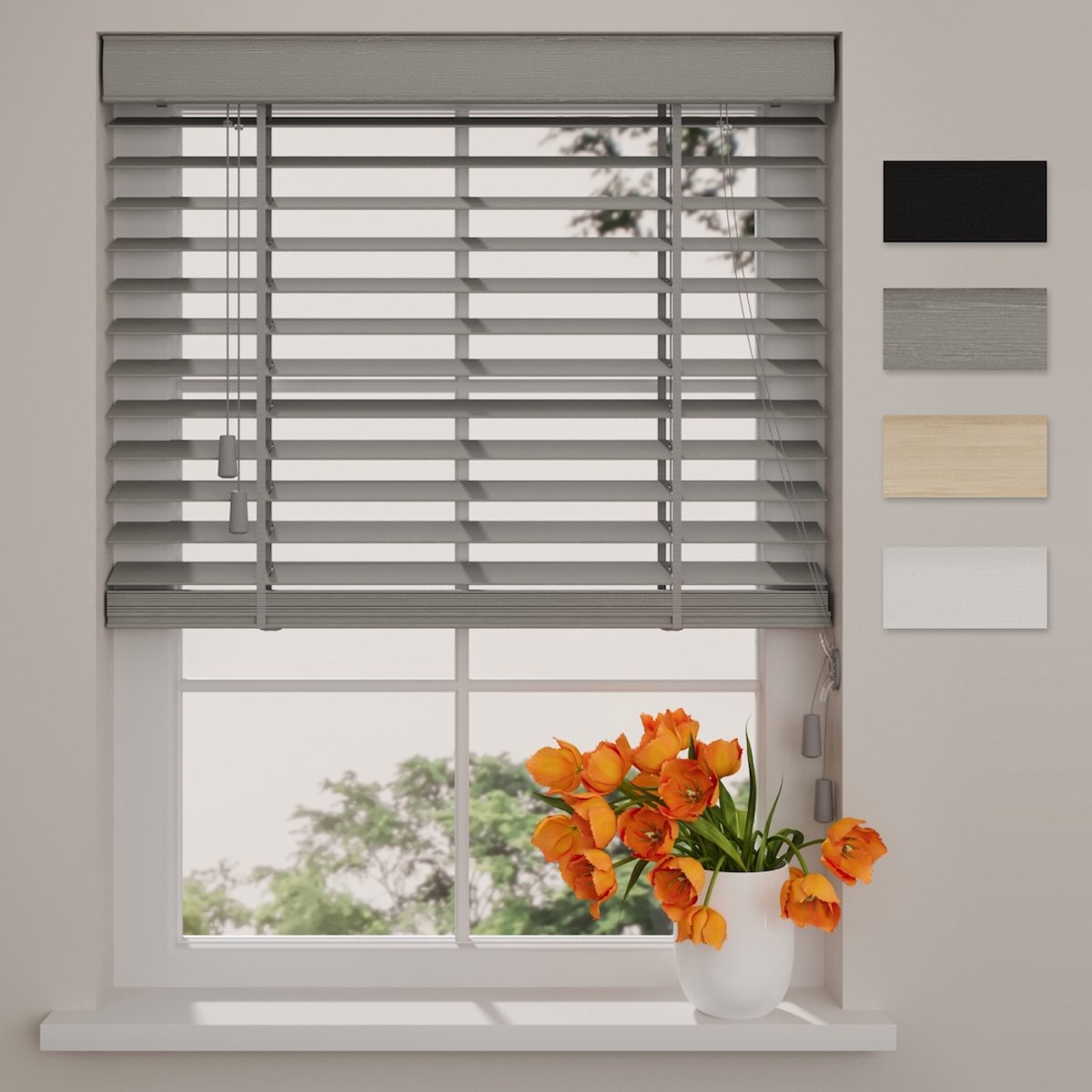 DTCH® Bamboe Houten Jaloezie - Easy Natural - 50 mm - Light Grey - 110 x 175 cm - Maten va