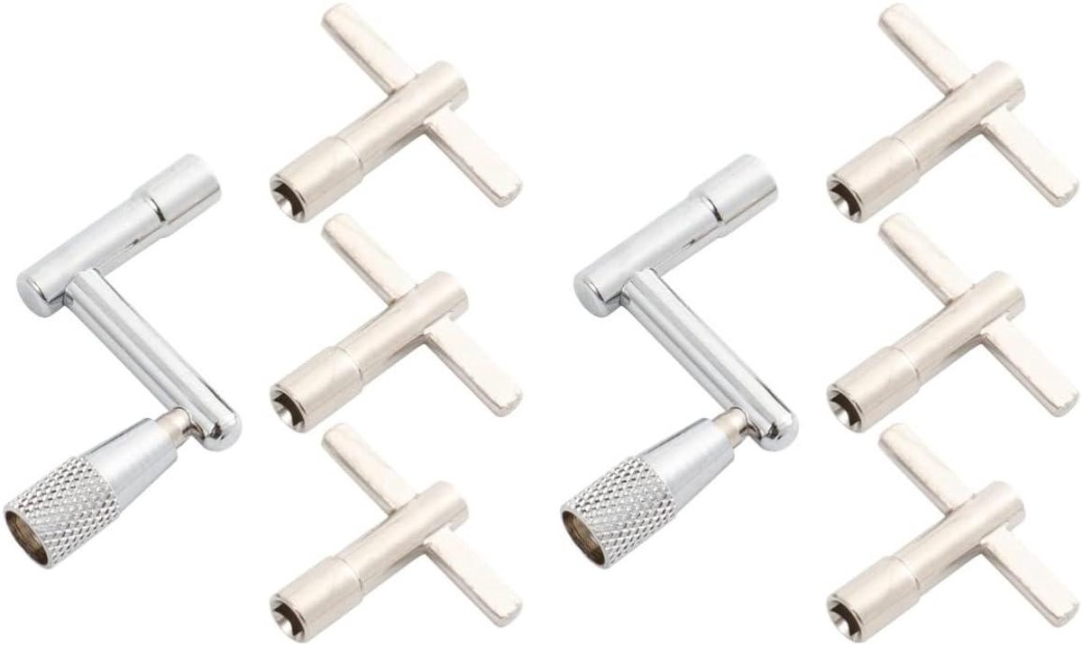 Drumsleutel Set - Drum Accessoires - Drum Vellen Stemen - Camber Ontwerp - 8 Stuks - Zilver