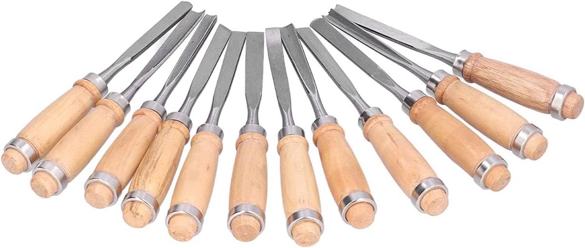Houtdraaibeitels Set - Draaibeitels Houtbewerking - Houtvorming en Snijden - 12 Verschillende Vormen - 20 cm Lengte - Niet Van Toepassing