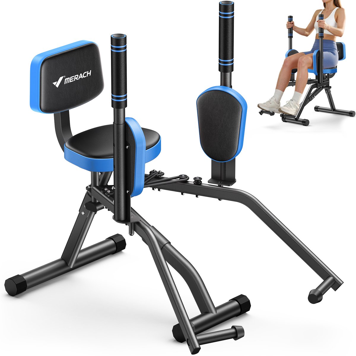MERACH Dijtrainer & heuptrainer - adductor machine voor thuis - compacte benentrainer voor strakke benen en billen - verstelbare weerstand - benentrainer voor thuis met weerstand - multifunctioneel fitnessapparaat - blauw