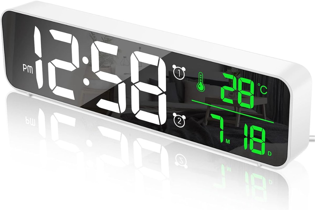 HEZIVO® Dementieklok LED - Klok voor Dementie - Seniorenklok - Geheugenklok - Digitale Wekker - Groot Display - Zilver
