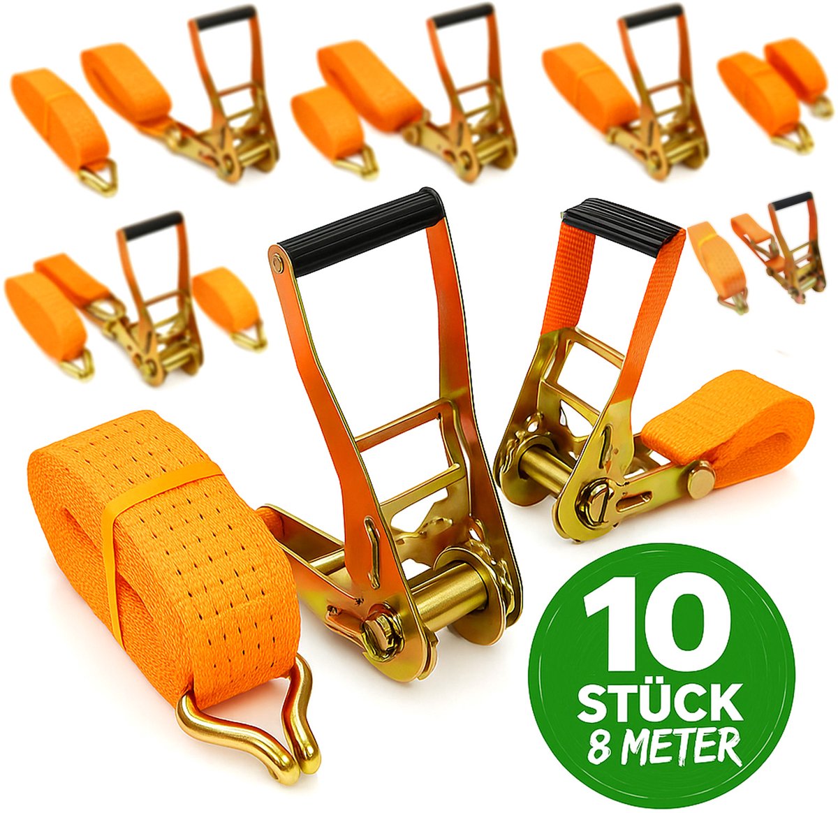 10x spanbanden met ratel Spanband 8m 5000kg 5to 2-delig 50mm TÜV/GS
