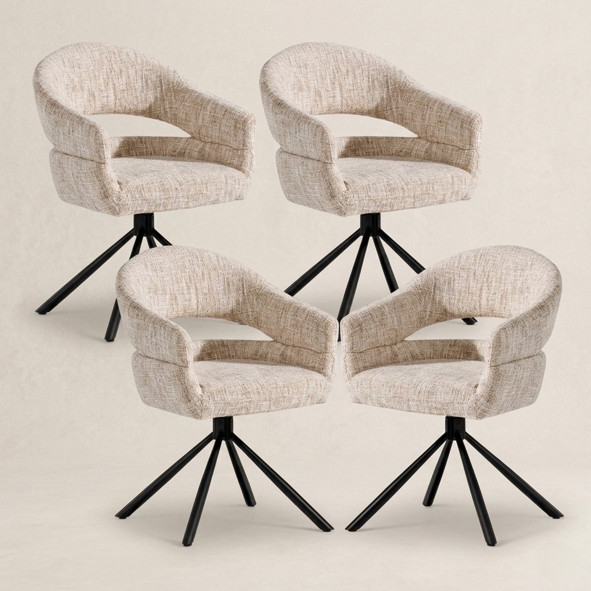 Eetkamerstoel Clair- set van 4- Linnenmix - Beige- Draaibaar- Zetelsenbedden Tafel en Stoel