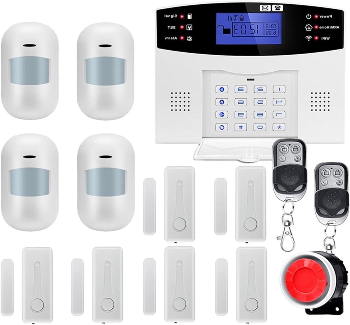 Smart Alarm Systeem - Draadloos Alarmsysteem GSM - Huis Beveiligen - Ingebouwde Batterij - 100dB Sirene - Wit