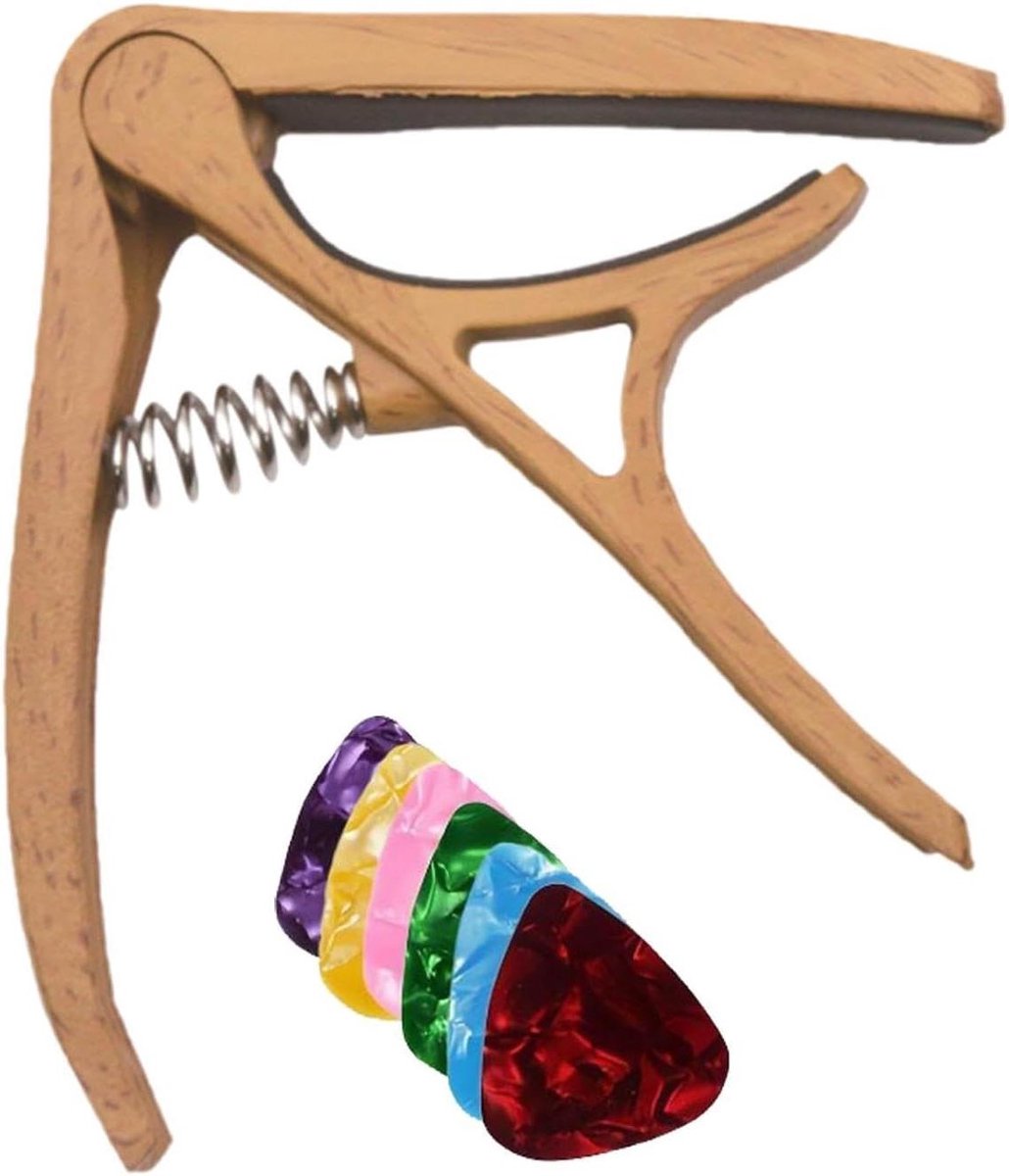 Gitaar Capo - Gitaar Clip - Muziek Maken - Nylon Constructie - 1 Stuk - Houtkleur