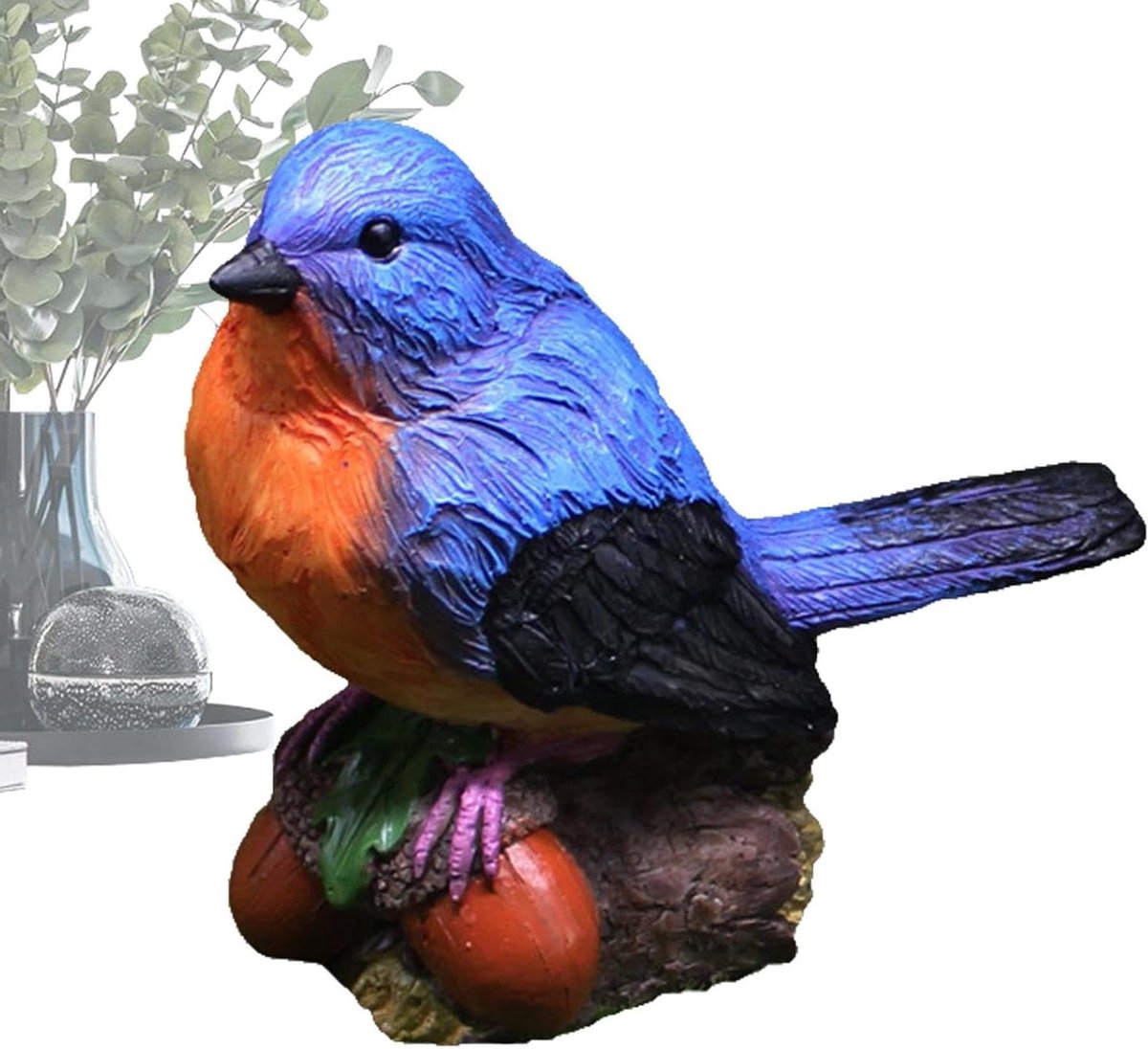 Vogelfiguur Decoratie - Hars Vogel - Woondecoratie - Handgemaakt Realistisch - 9-10 cm - Blauw Grijs
