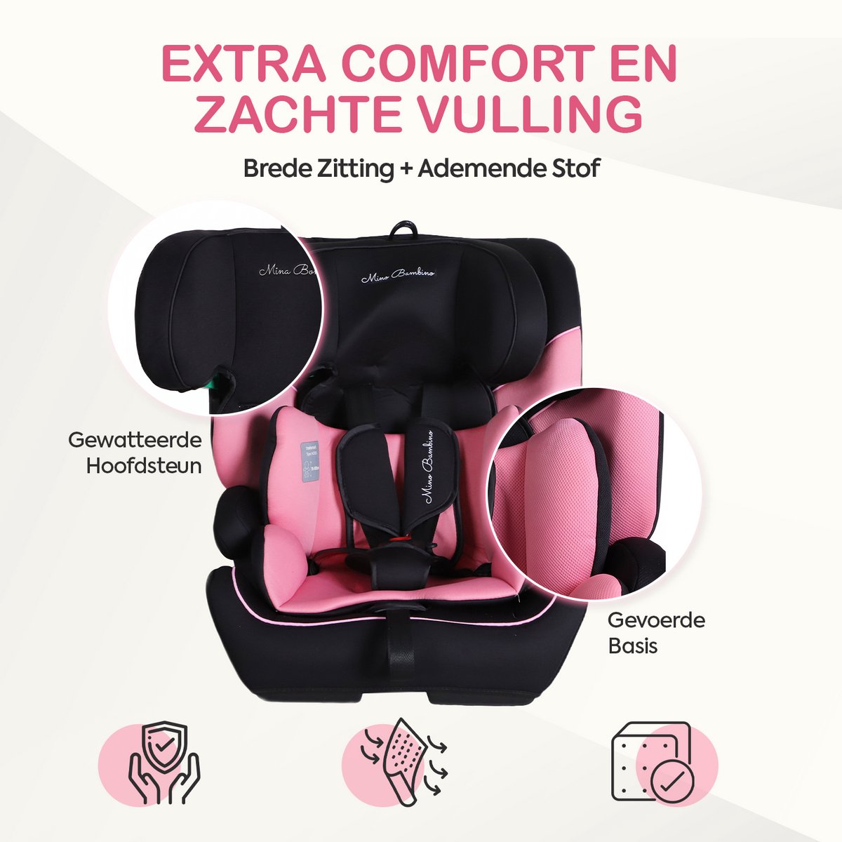 Mino Bambino i-Size Autostoel - Isofix - Roze thumbnail 3