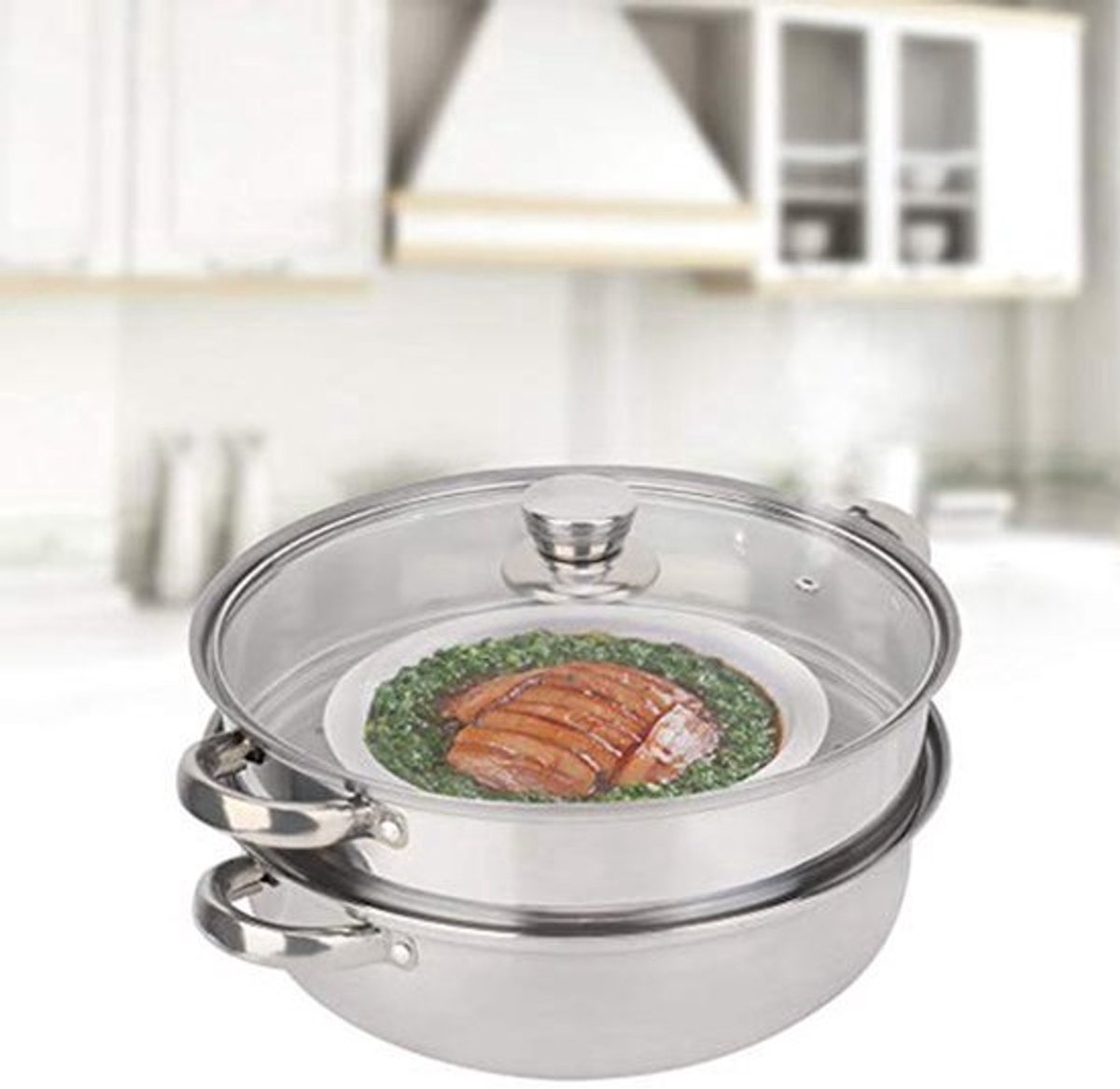 Stoomkoker 27cm RVS - 2-Laags - Inclusief Deksel en Pan