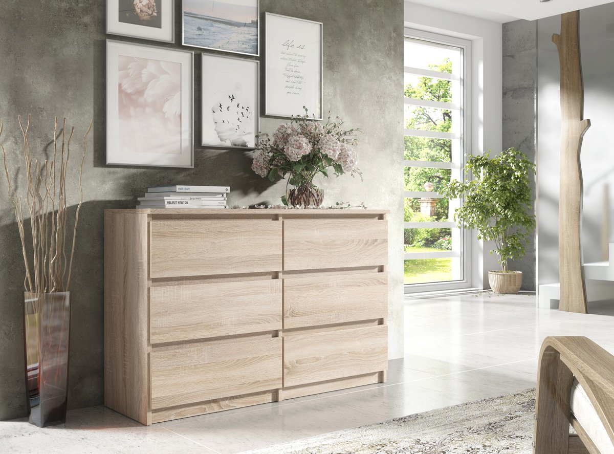 Pro-meubels - Ladekast Stamford - Licht eiken - 138cm - 6 lades - Commode - Slaapkamer - Kast