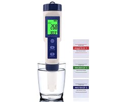 5-in-1 LCD digitale pH-meter, waterbestendige kwaliteitstester, chloortester, bodemtestkit voor tuin met automatische temperatuurcompensatie - PH/TDS/EC/SALT/TEMP