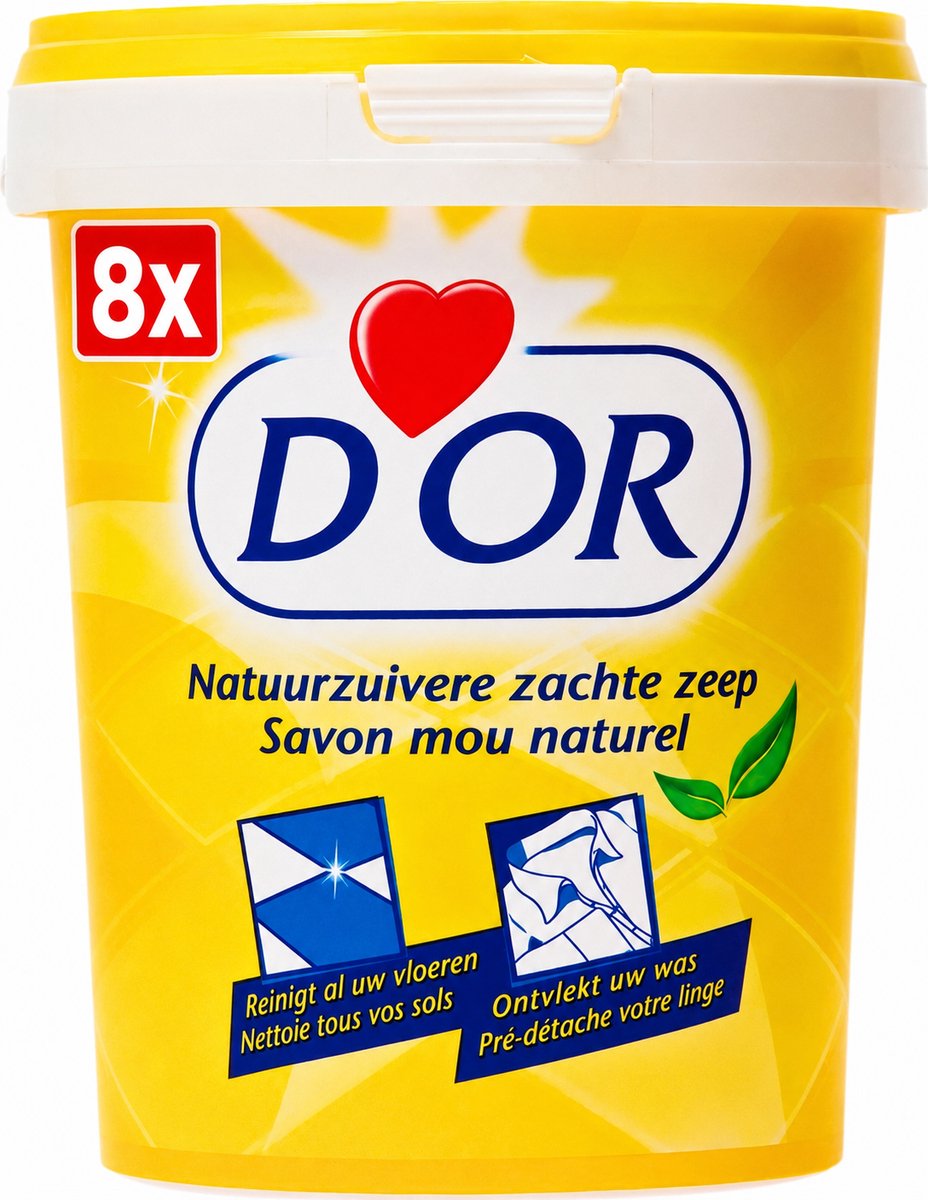 8 x D'Or - Natuurzuivere Zachte Zeep - Vast Zeepmiddel - Voor Vloeren en Was - 1 kg