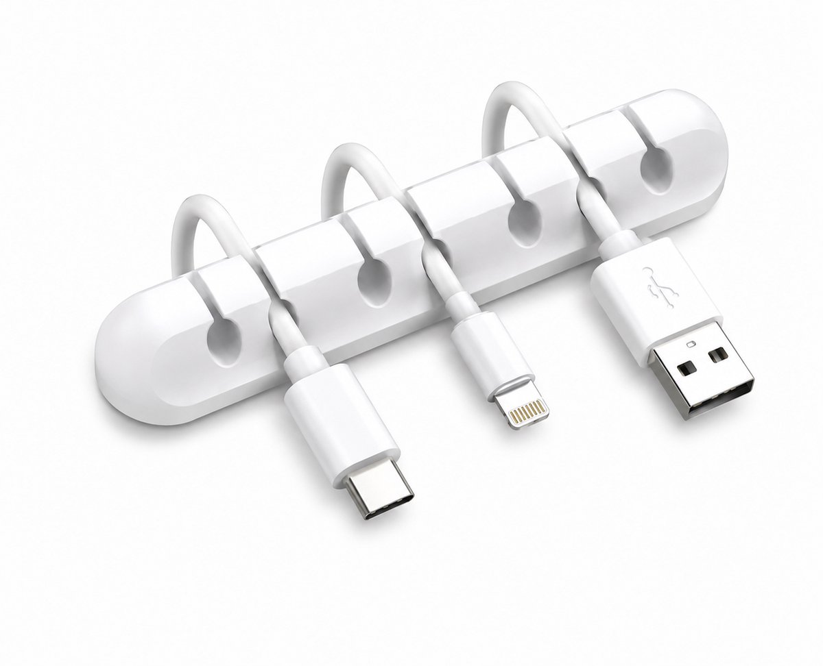 Kabel Organizer wit – 1 stuk – 5 Kabel Clips – Zelfklevende Kabelhouder – Bureau Organizer – Siliconen USB Kabel Winder