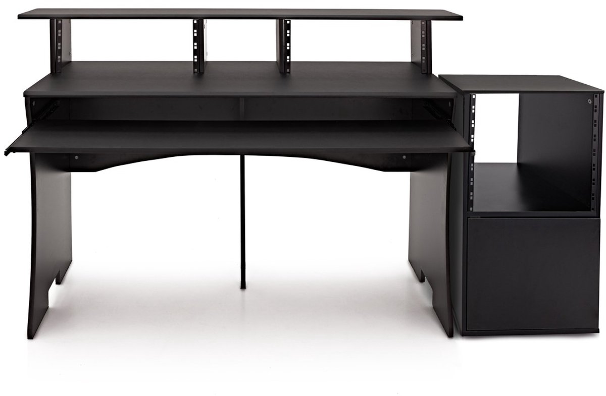 Pro Audio Studio Bureau, 3 Lagen + Rack Kabinet, Zwart van Gear4music