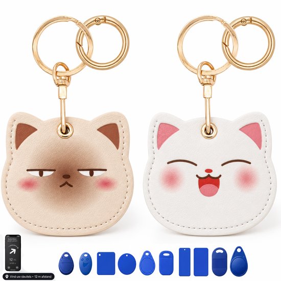 Porte-clés AirTag 2 pièces - Porte-clés et support Apple Air Tag 2 - Porte-clés mousqueton rond - Étui à clés - Porte-clés de voiture - Étui compatible avec Android, traqueur Samsung - Chat, Chien, Enfant, Valise, Étui GPS Smarttag 2 pour vélo