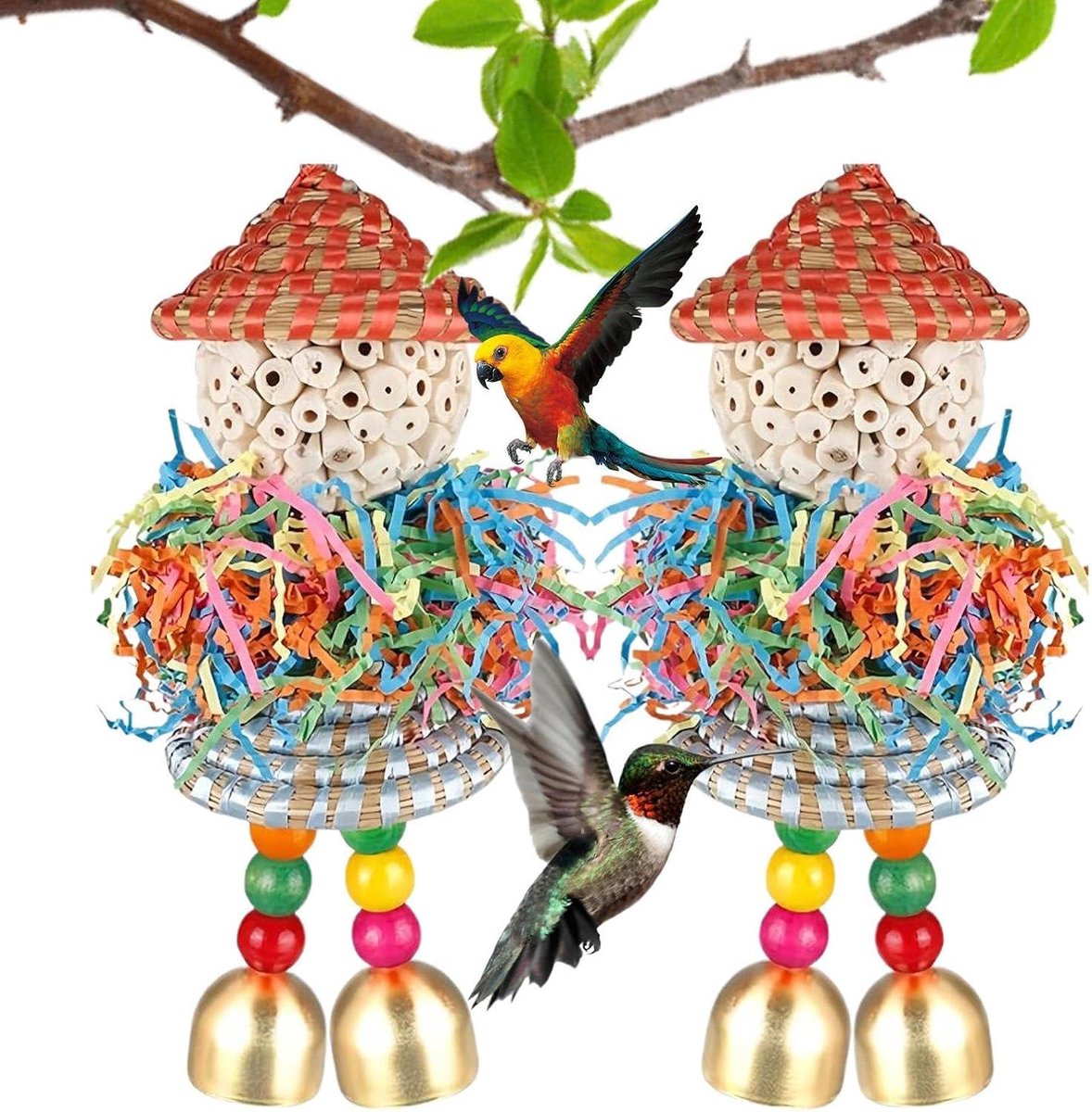 Vogel Speelgoed - Knaagspeelgoed Vogels - Mentale Stimulatie - Instinctieve Snavelverzorging - 15L x 10B x 5H cm - Meerdere Kleuren