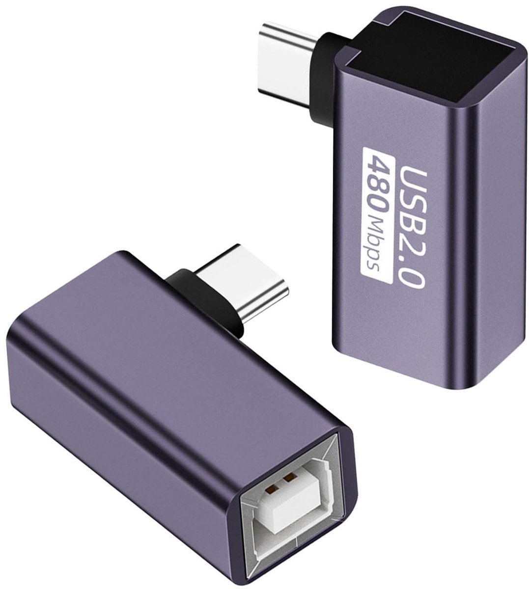 QIANRENON USB C naar USB B 90° Hoek Adapter voor MIDI en Printer, 2 Stuks