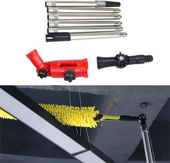 Telescopische gootreiniger - Dakgootreiniger uitschuifbaar - Dakgoten schoonmaken - Met 2 adapters - 17 meter - Rood zilver zwart — afbeelding 4