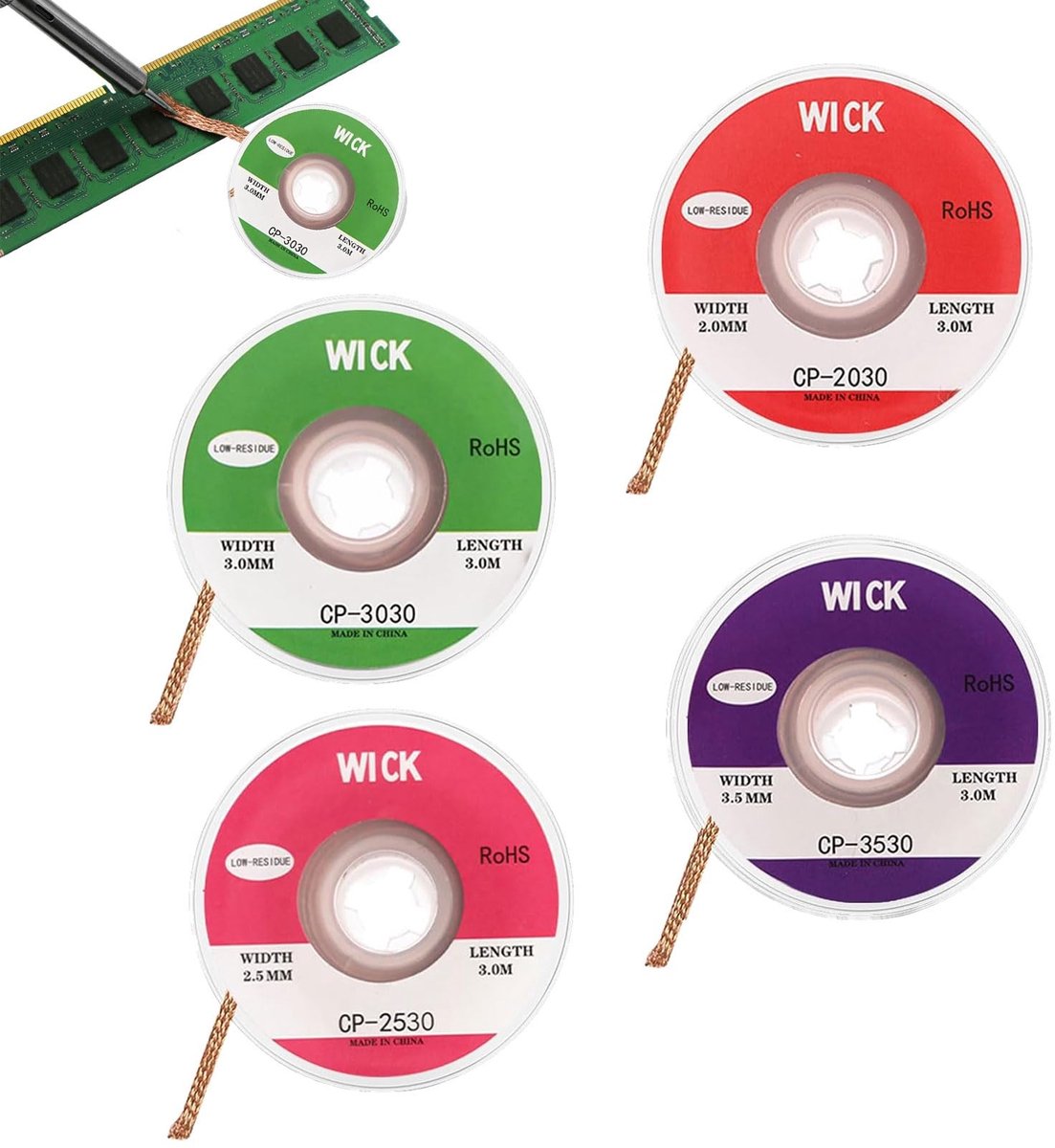 ONF3 - Desoldering Slots Set - 4 Stuks Koperen Draad - Ideaal voor Solderen en Ontsolderen - Handig en Efficiënt - Professioneel Gereedschap - G...